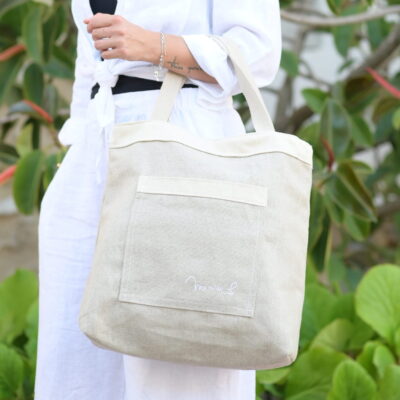 Bolso artesanal de lino 100% natural grande 40x40 cm
